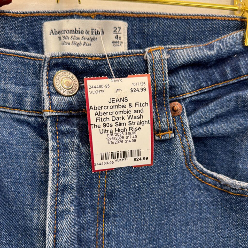 Abercrombie and Fitch Dark Wash The 90s Slim Straight Ultra High Rise Jeans 27