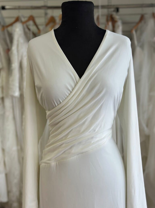 Ralph Lauren White Long Sleeve V Neck Belted Long Formal Dress 14