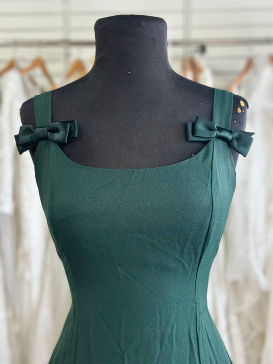 Niki Green Bow Strap Long Formal Dress 10