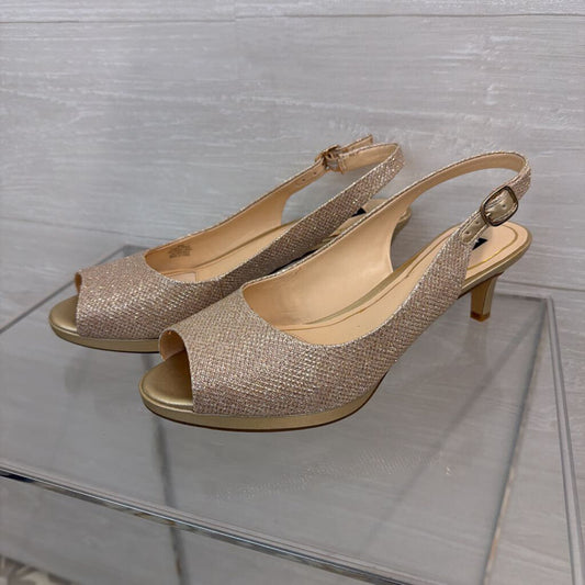 Alex Marie Gold Shimmer Peep Toe Heels 8