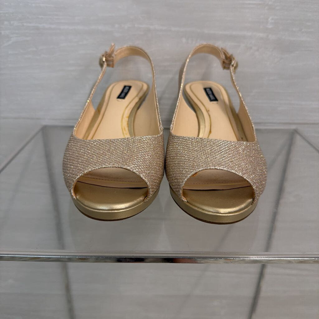 Alex Marie Gold Shimmer Peep Toe Heels 8