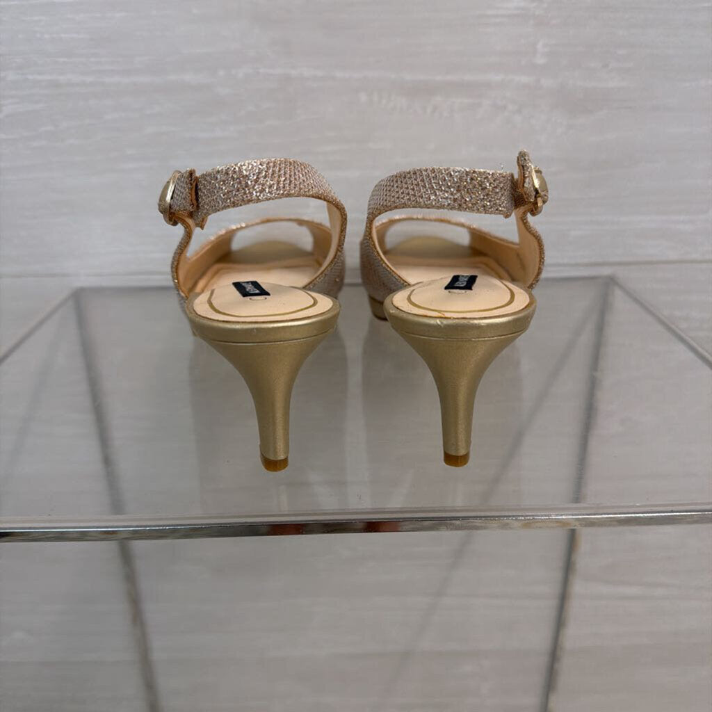 Alex Marie Gold Shimmer Peep Toe Heels 8