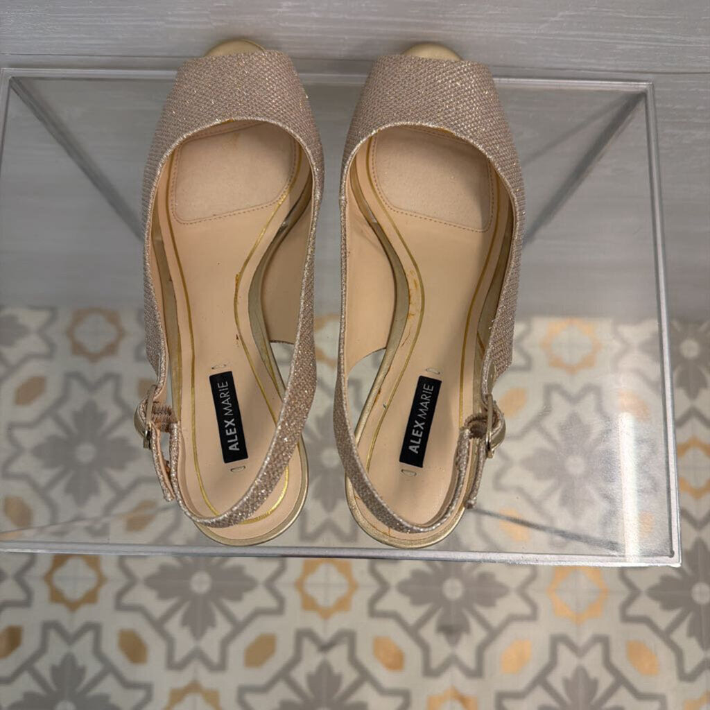 Alex Marie Gold Shimmer Peep Toe Heels 8
