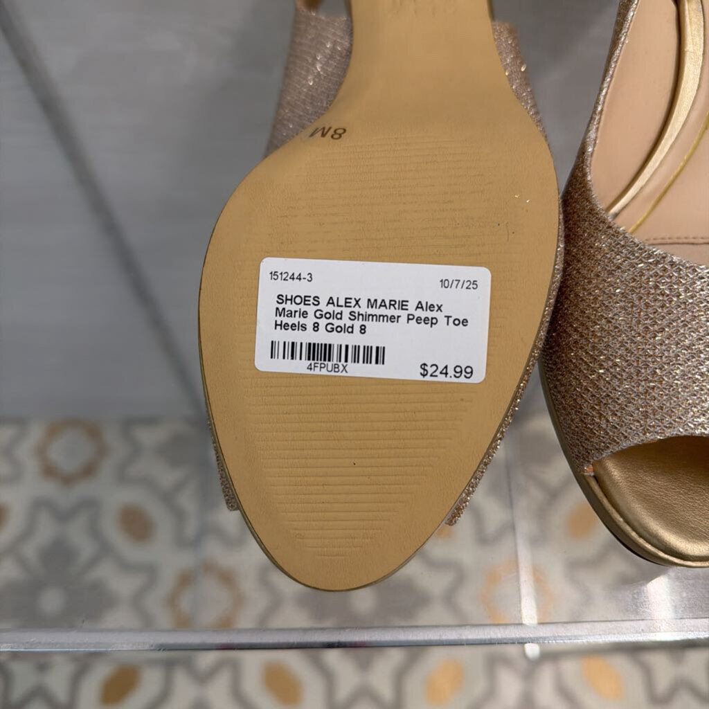 Alex Marie Gold Shimmer Peep Toe Heels 8