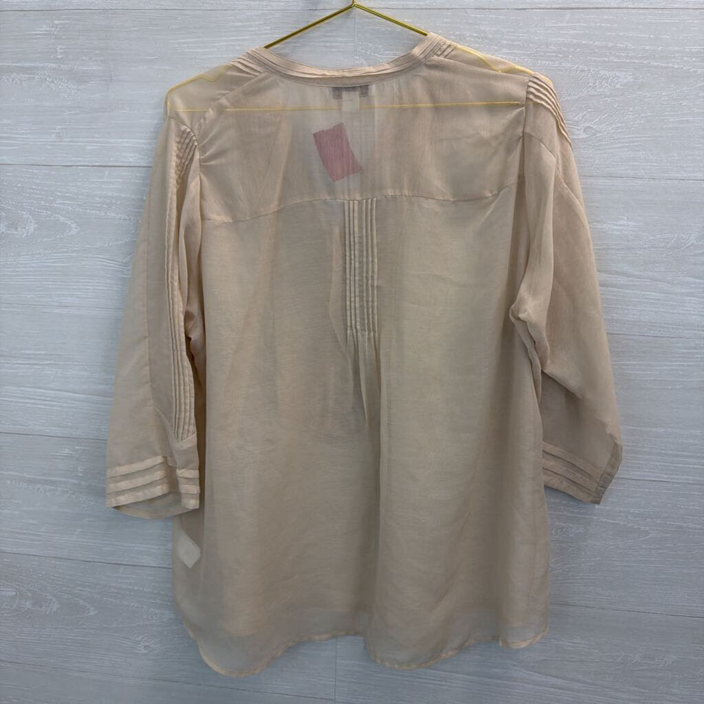 Coldwater Creek Beige Sheer Lace Detail Long Sleeve Top 1X