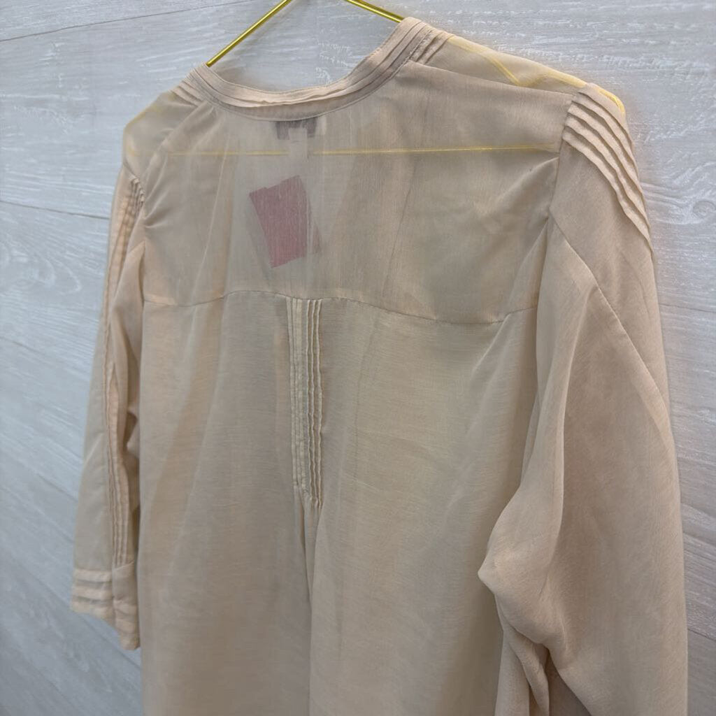 Coldwater Creek Beige Sheer Lace Detail Long Sleeve Top 1X