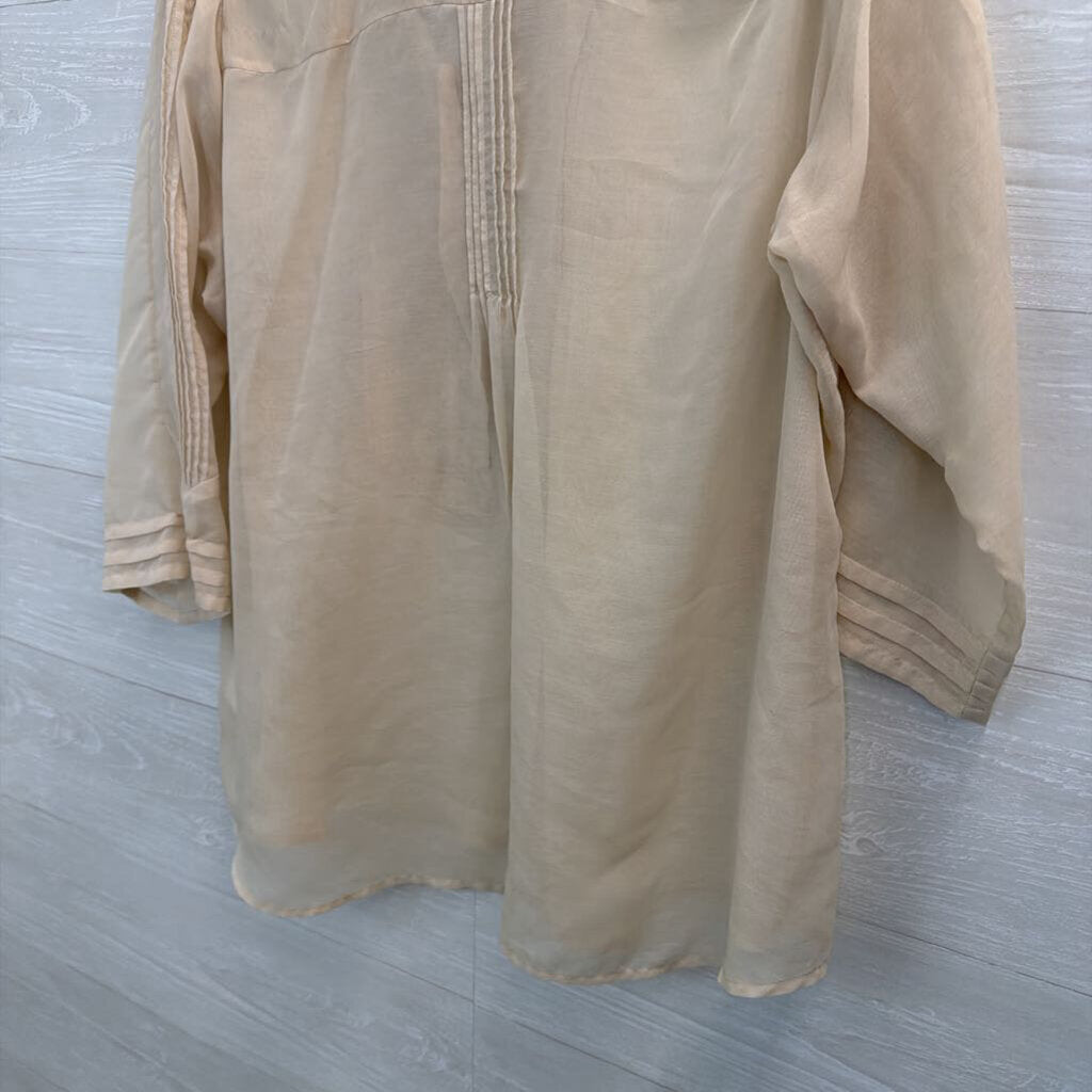 Coldwater Creek Beige Sheer Lace Detail Long Sleeve Top 1X