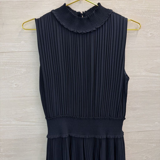 Nanette Lepore Navy Pleated Sleeveless Mock Neck Jumpsuit 10