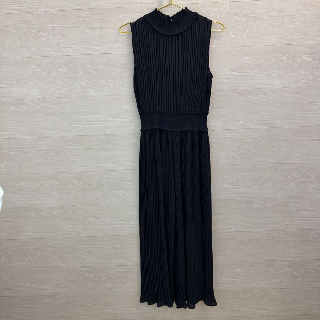 Nanette Lepore Navy Pleated Sleeveless Mock Neck Jumpsuit 10