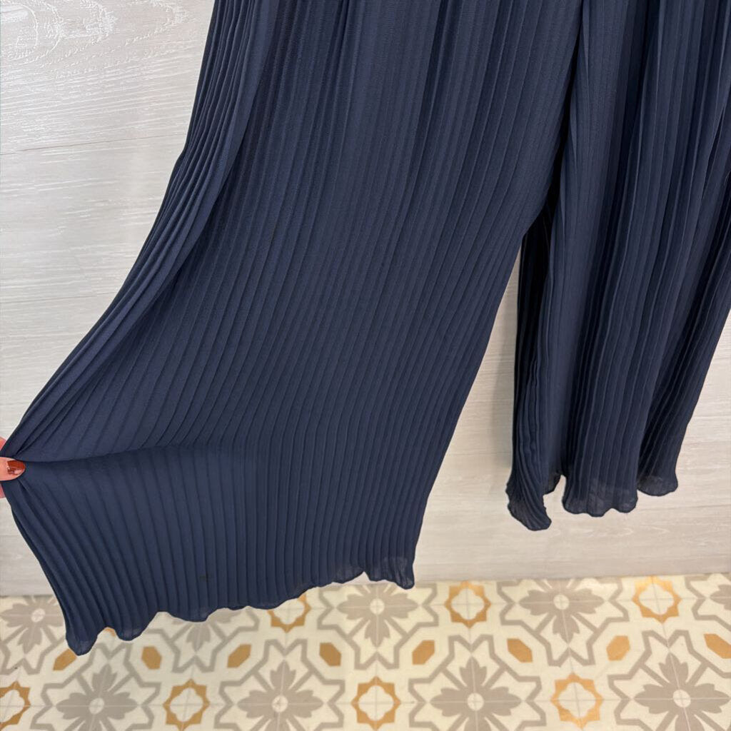 Nanette Lepore Navy Pleated Sleeveless Mock Neck Jumpsuit 10