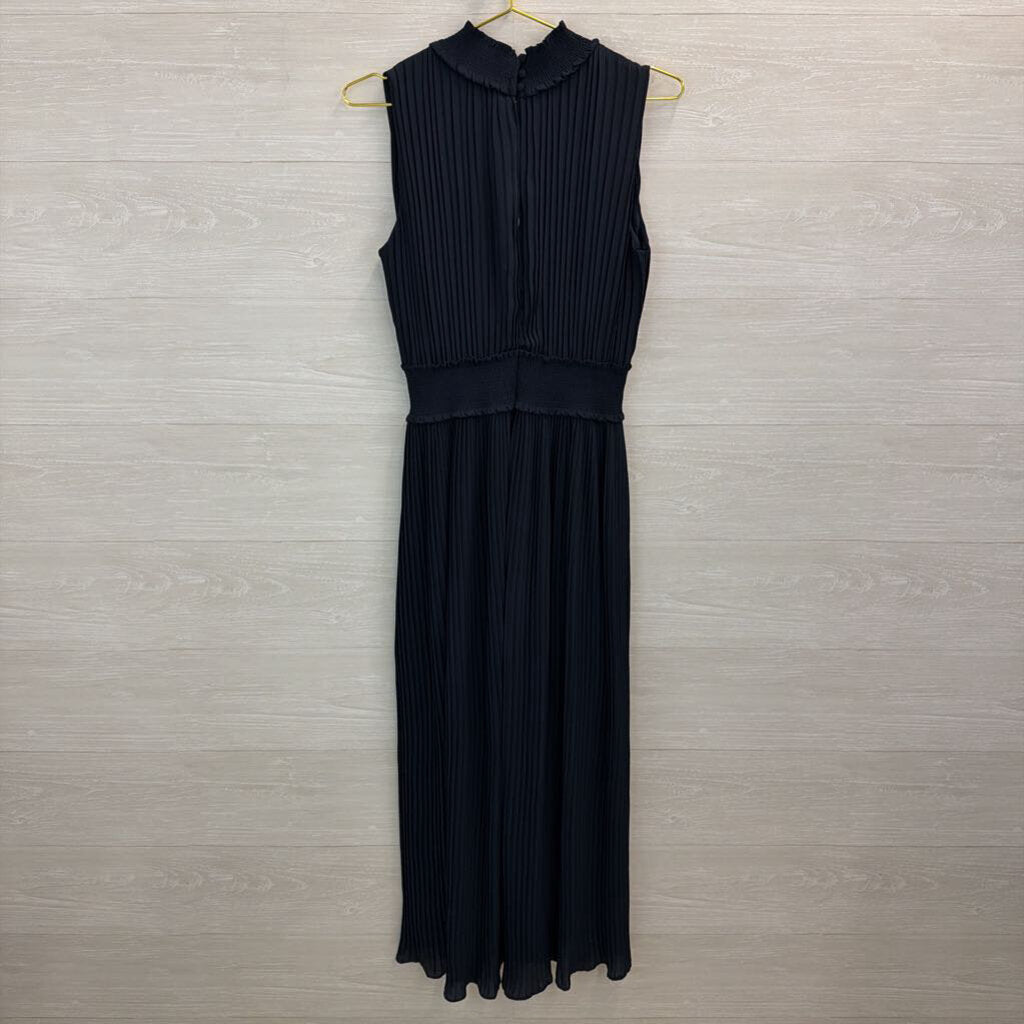 Nanette Lepore Navy Pleated Sleeveless Mock Neck Jumpsuit 10