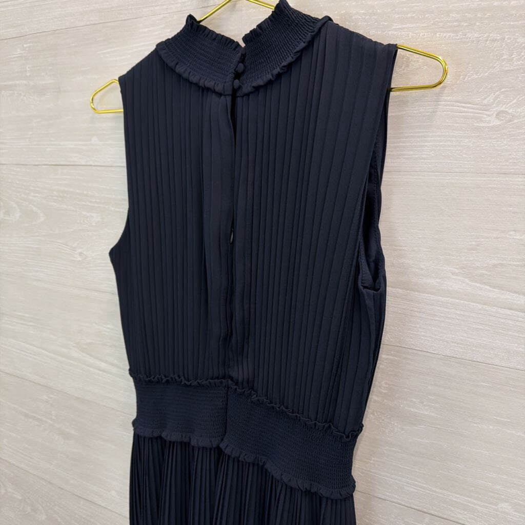 Nanette Lepore Navy Pleated Sleeveless Mock Neck Jumpsuit 10
