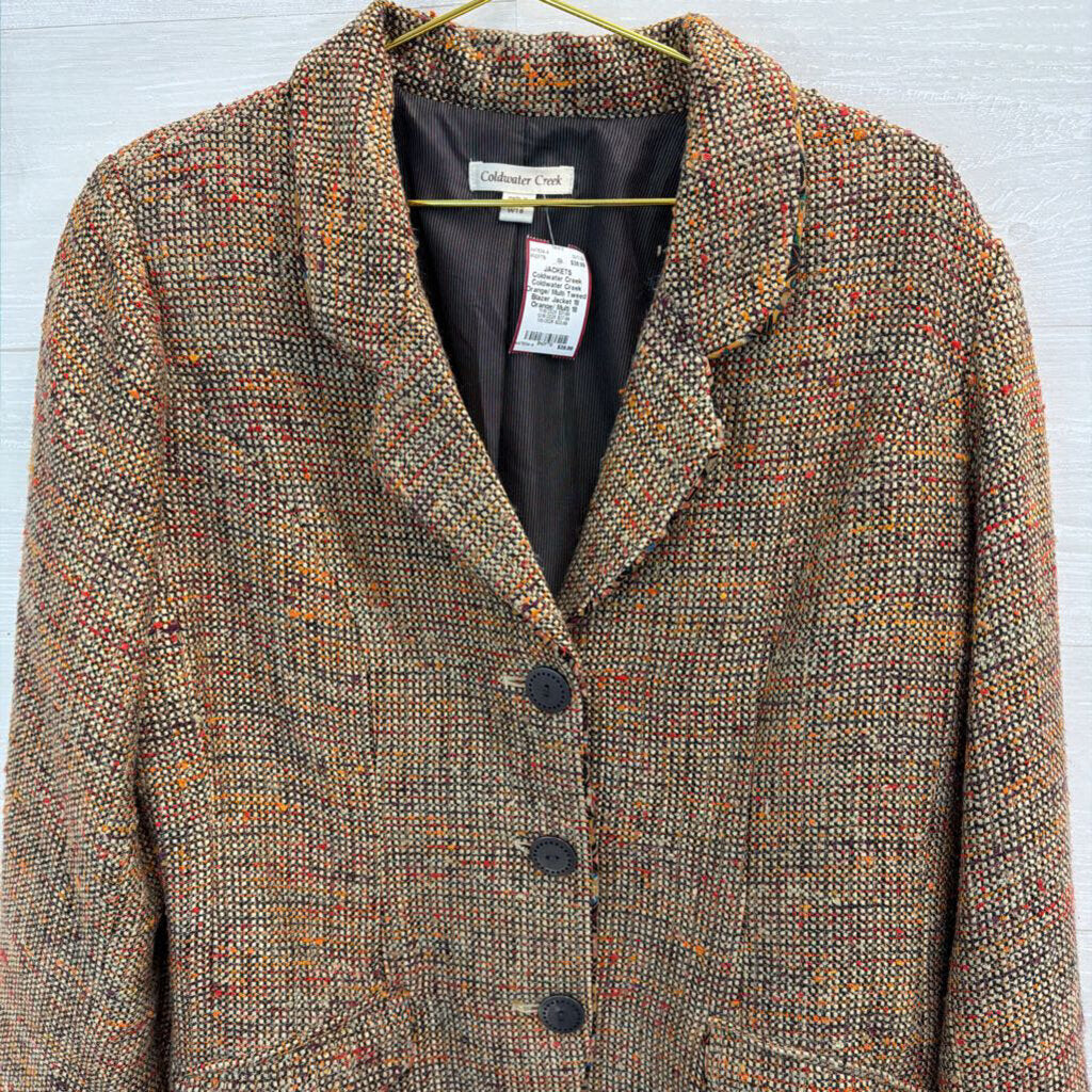 Coldwater Creek Orange/ Multi Tweed Blazer Jacket 18