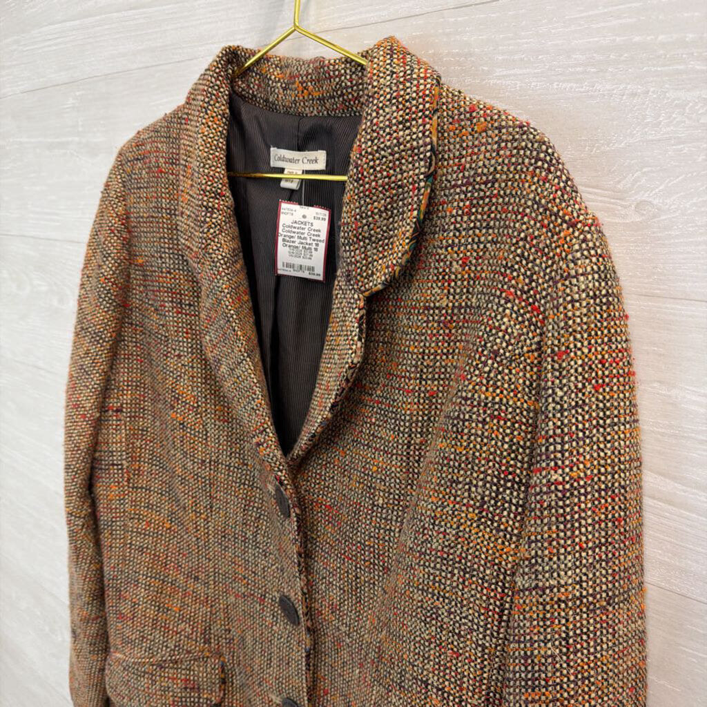 Coldwater Creek Orange/ Multi Tweed Blazer Jacket 18