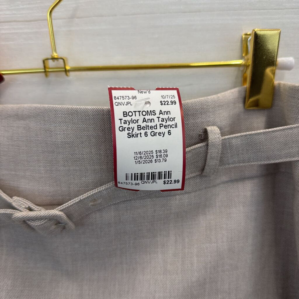 Ann Taylor Grey Belted Pencil Skirt 6