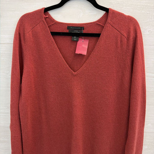 Tahari Orange 100% Cashmere V Neck Sweater Top Medium