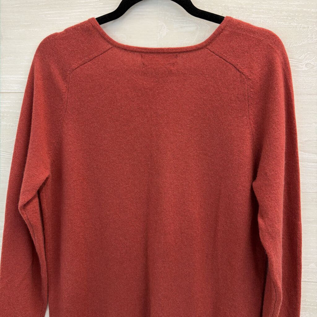 Tahari Orange 100% Cashmere V Neck Sweater Top Medium