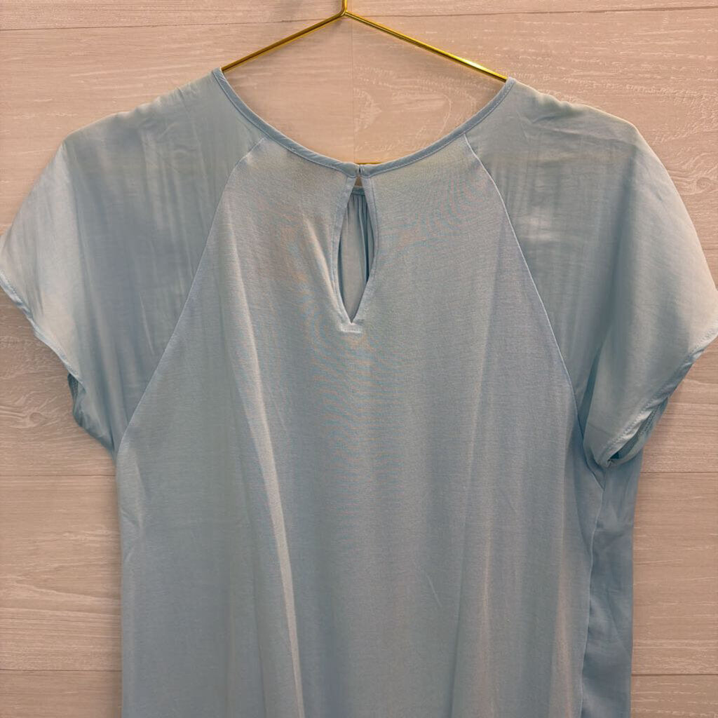 Ann Taylor Blue Silky Short Sleeve Top Small