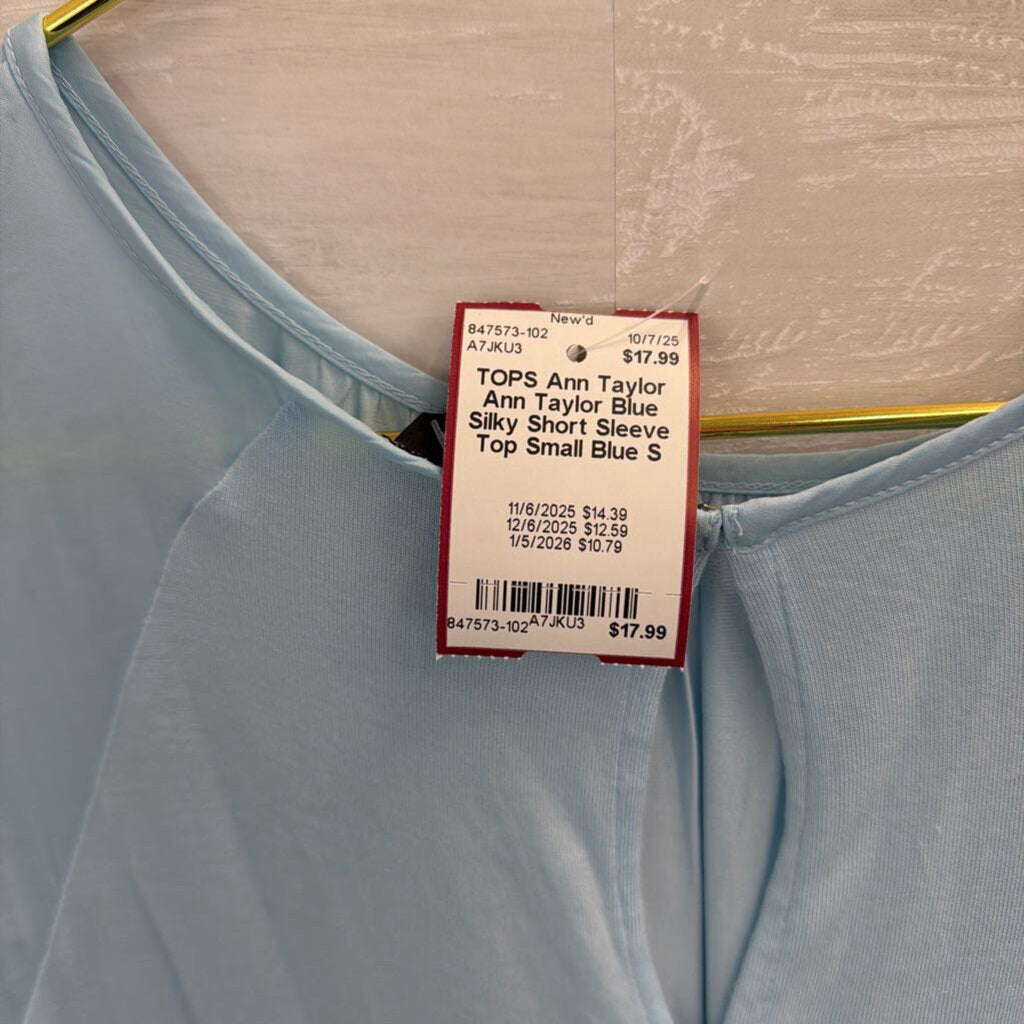 Ann Taylor Blue Silky Short Sleeve Top Small