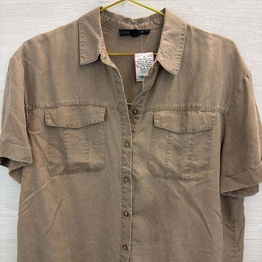 Jane and Delancey Brown Short Sleeve Button Down Top Medium
