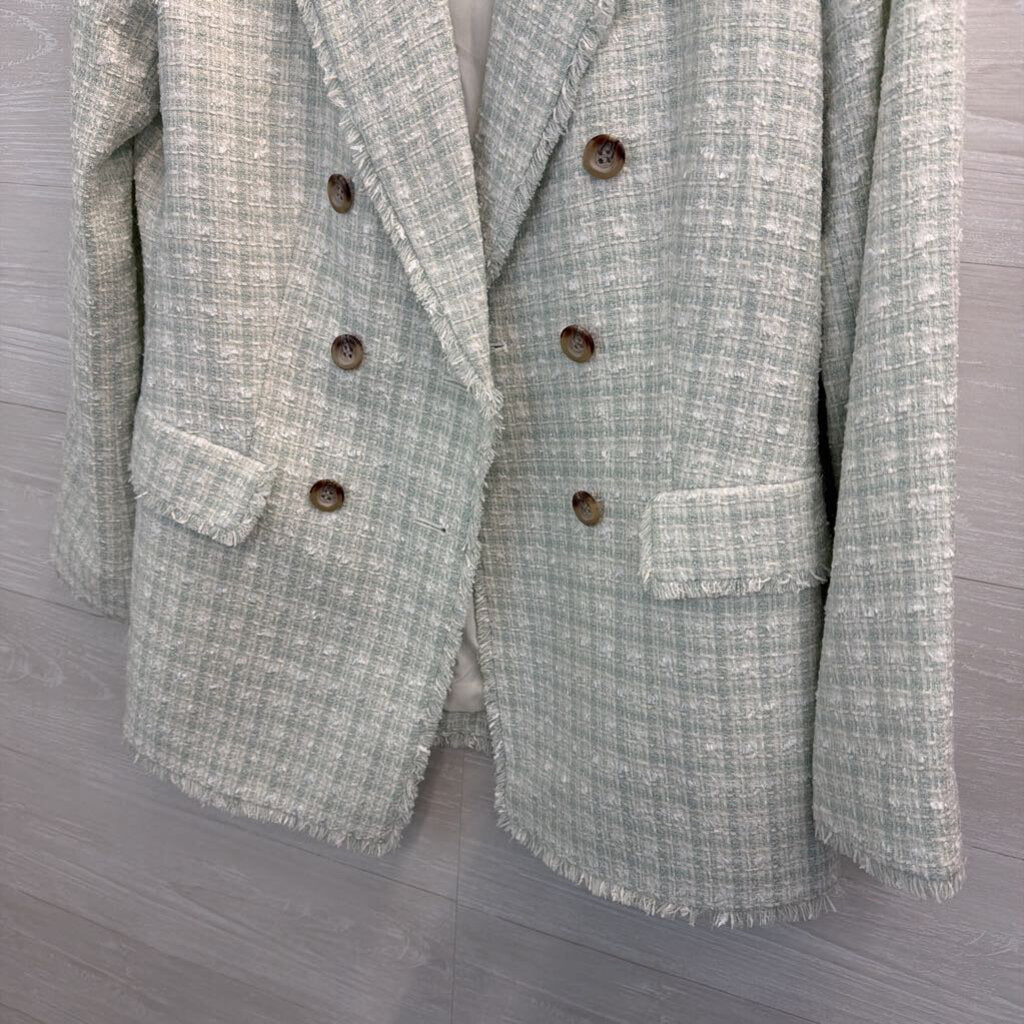 Ann Taylor Mint/ White Tweed Double Breasted Blazer Jacket 6