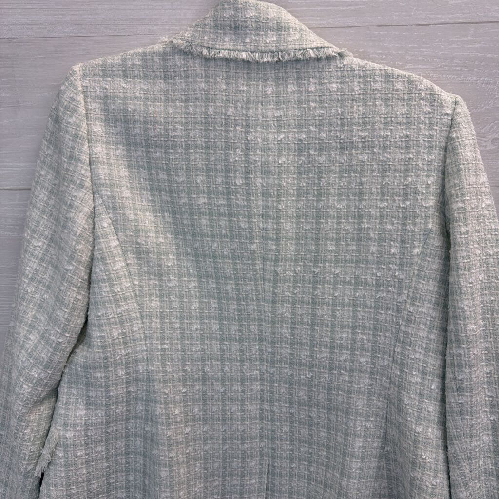 Ann Taylor Mint/ White Tweed Double Breasted Blazer Jacket 6