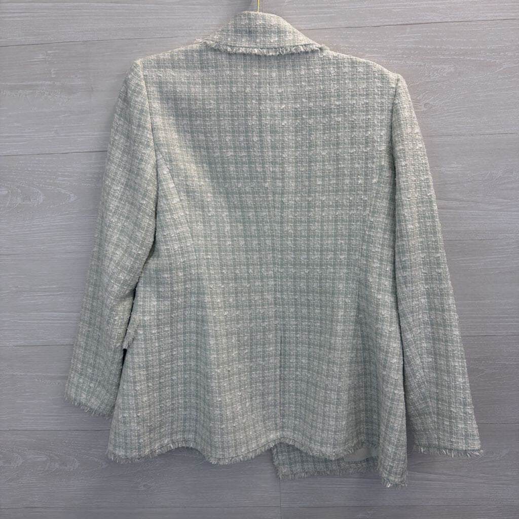 Ann Taylor Mint/ White Tweed Double Breasted Blazer Jacket 6