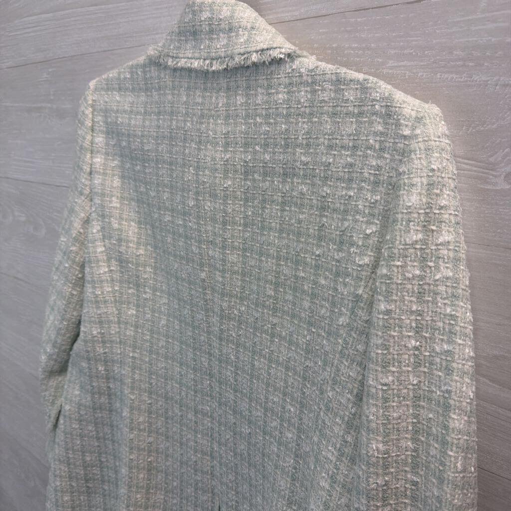 Ann Taylor Mint/ White Tweed Double Breasted Blazer Jacket 6
