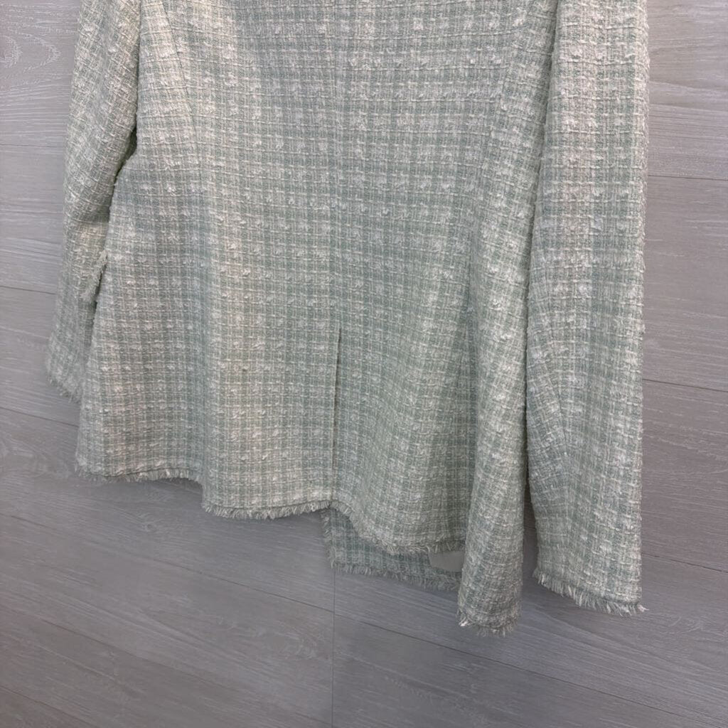 Ann Taylor Mint/ White Tweed Double Breasted Blazer Jacket 6