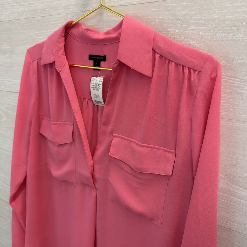 Ann Taylor Pink Long Sleeve Top Small