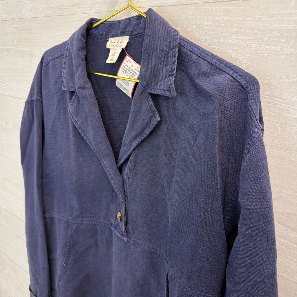 Nicole Miller Blue Linen Blend Pullover Top Small