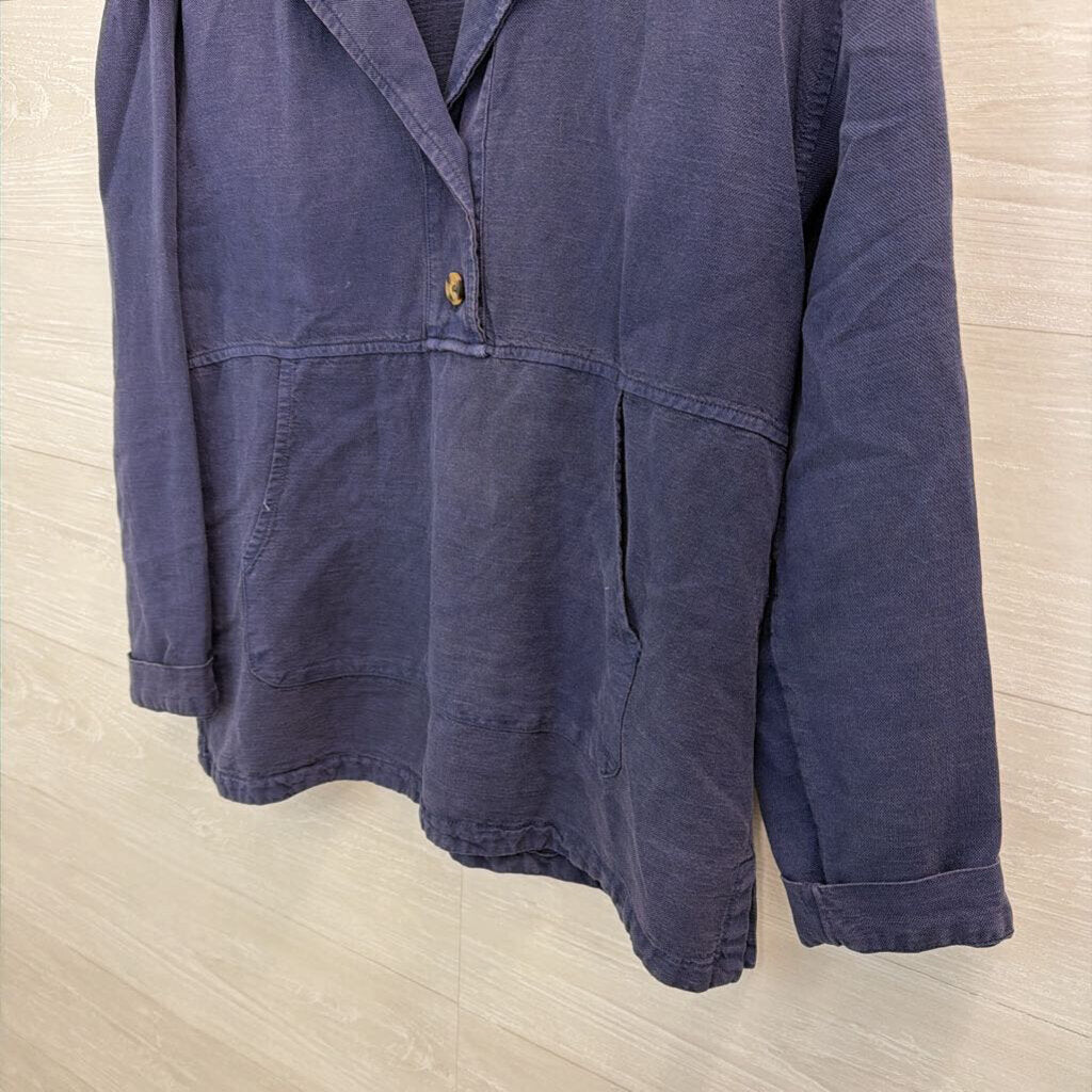 Nicole Miller Blue Linen Blend Pullover Top Small