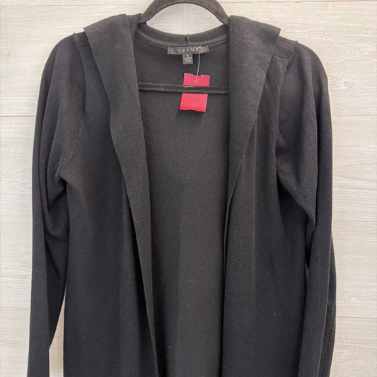 Cyrus Black Open Front Hooded Sweater Small