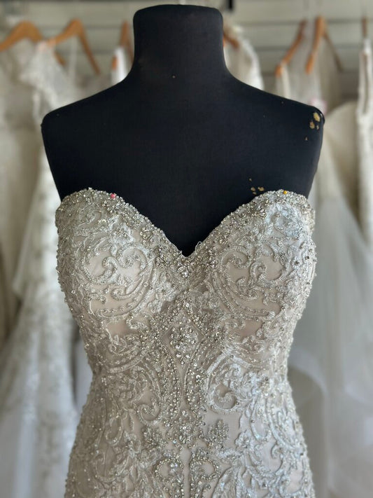 Ivory/Champagne Embroidered/Jewel Encrusted Mermaid Gown 14/16