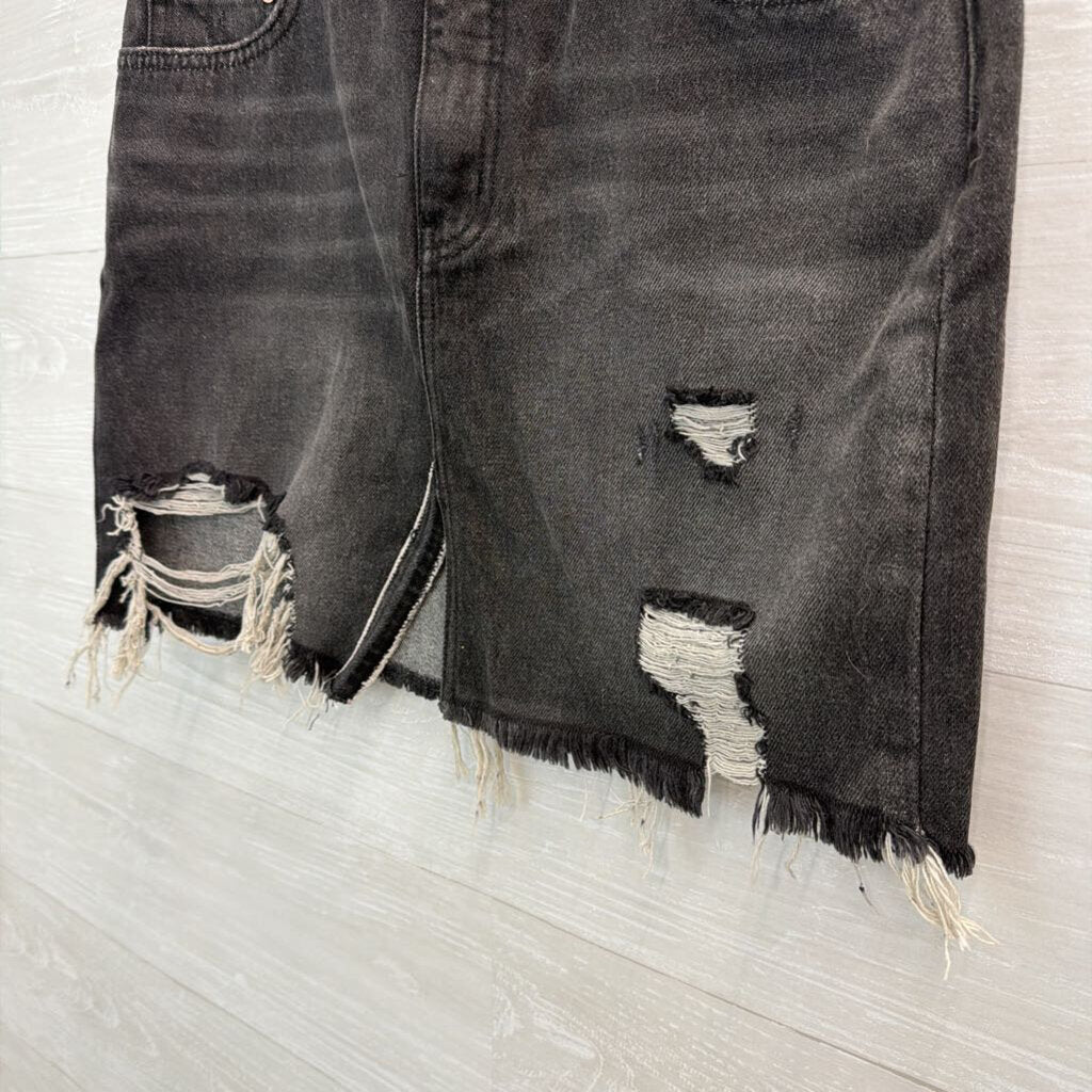 We The Free Black Distressed Denim Mini Skirt 29