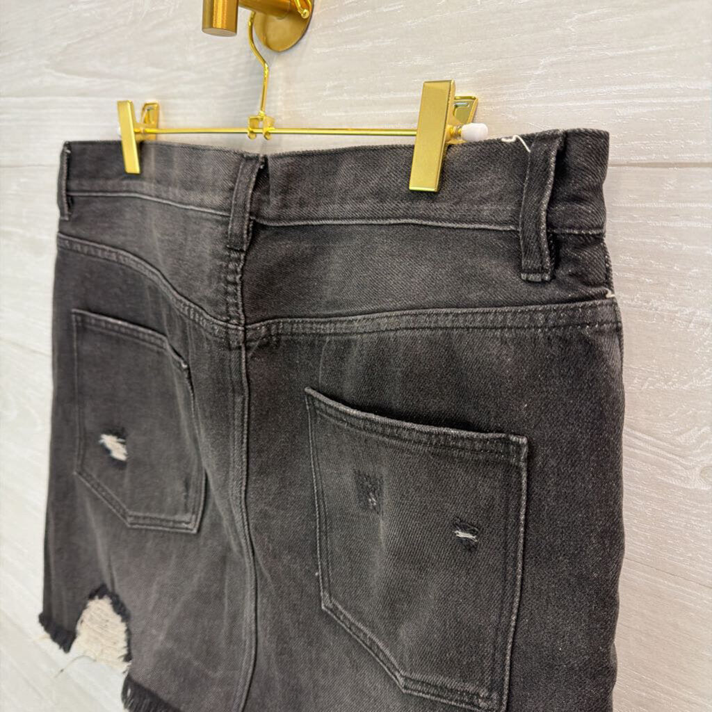 We The Free Black Distressed Denim Mini Skirt 29