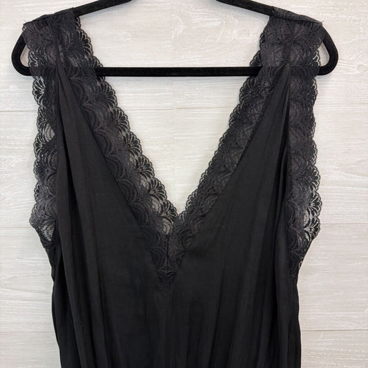 Intimately Free People Black Silky Lace Trim Tank Bodysuit Large