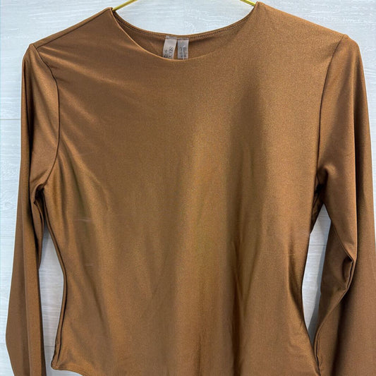 Second Skin Copper Fitted Long Sleeve Bodysuit Large