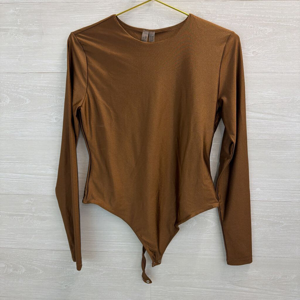 Second Skin Copper Fitted Long Sleeve Bodysuit Large