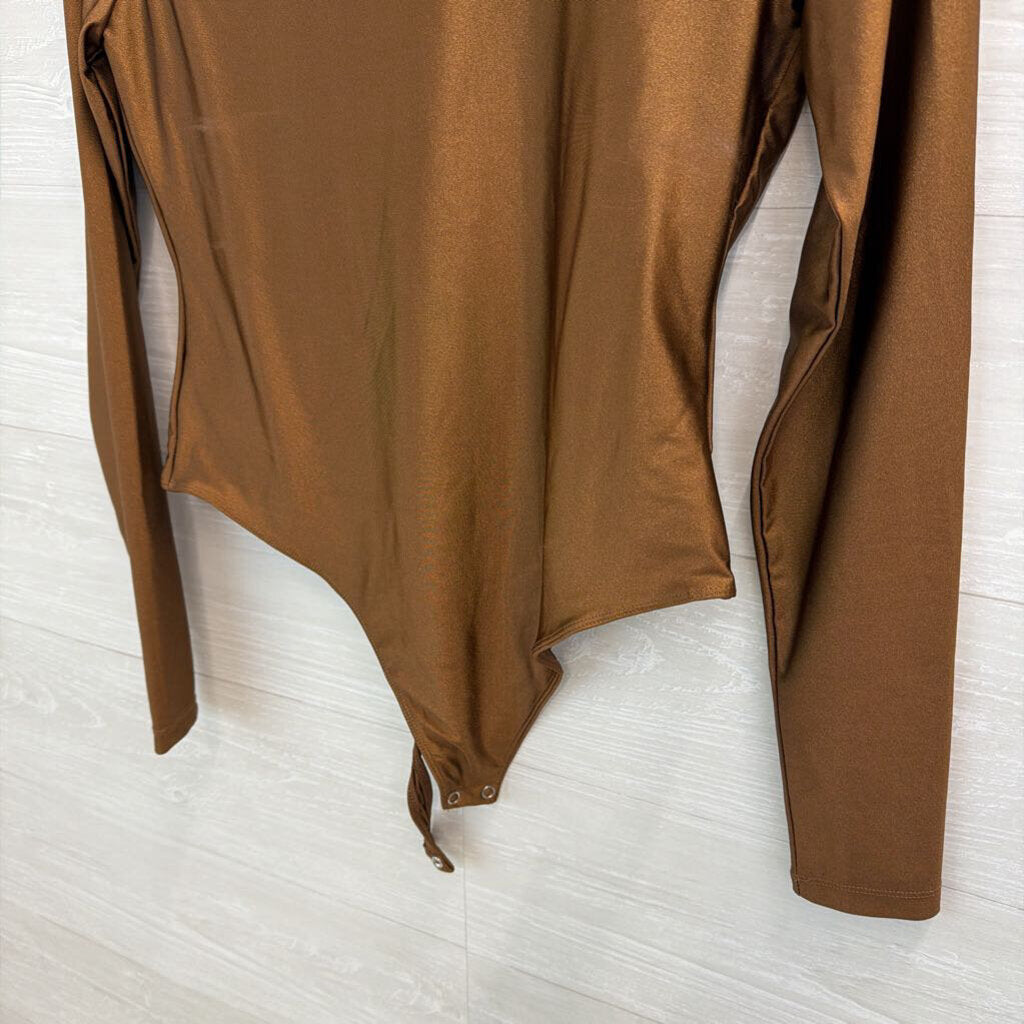 Second Skin Copper Fitted Long Sleeve Bodysuit Large