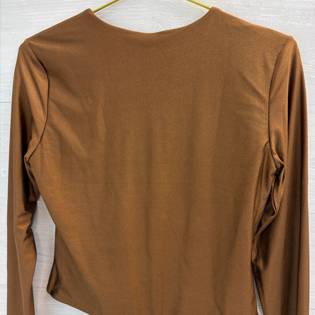 Second Skin Copper Fitted Long Sleeve Bodysuit Large