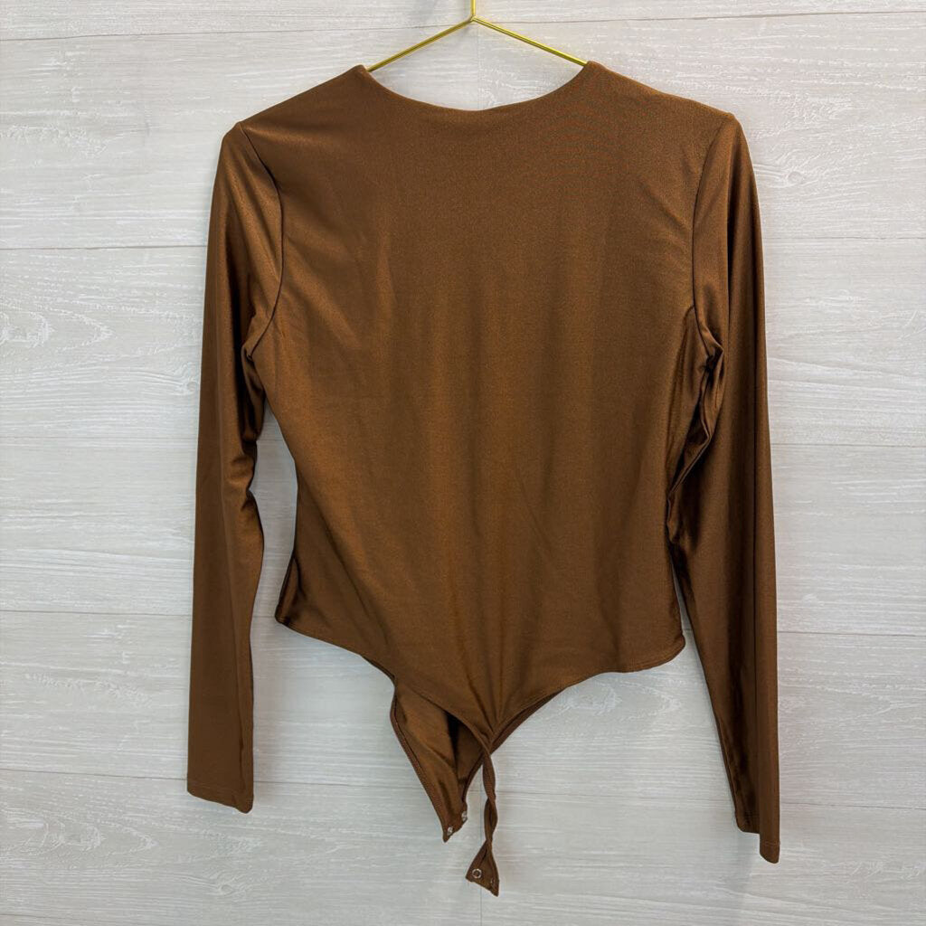 Second Skin Copper Fitted Long Sleeve Bodysuit Large