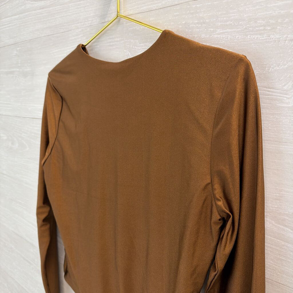 Second Skin Copper Fitted Long Sleeve Bodysuit Large