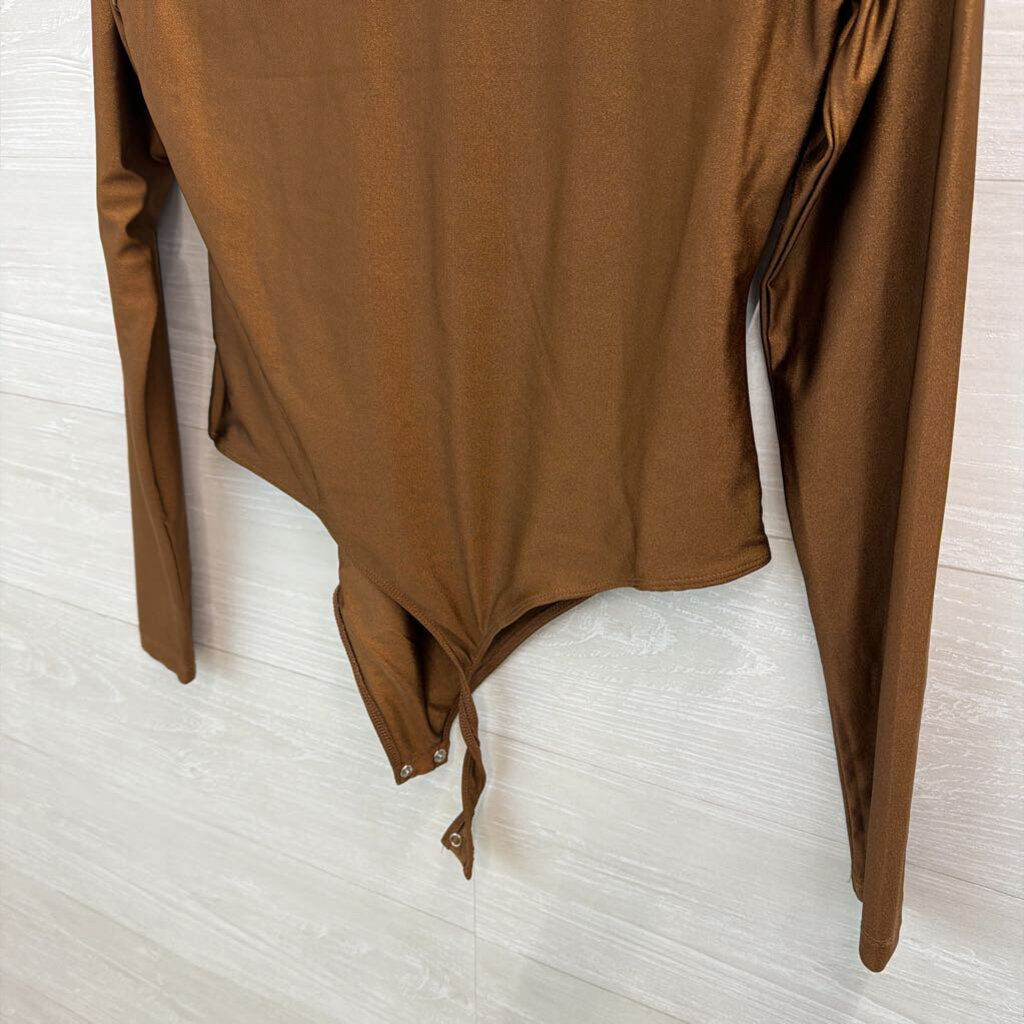Second Skin Copper Fitted Long Sleeve Bodysuit Large