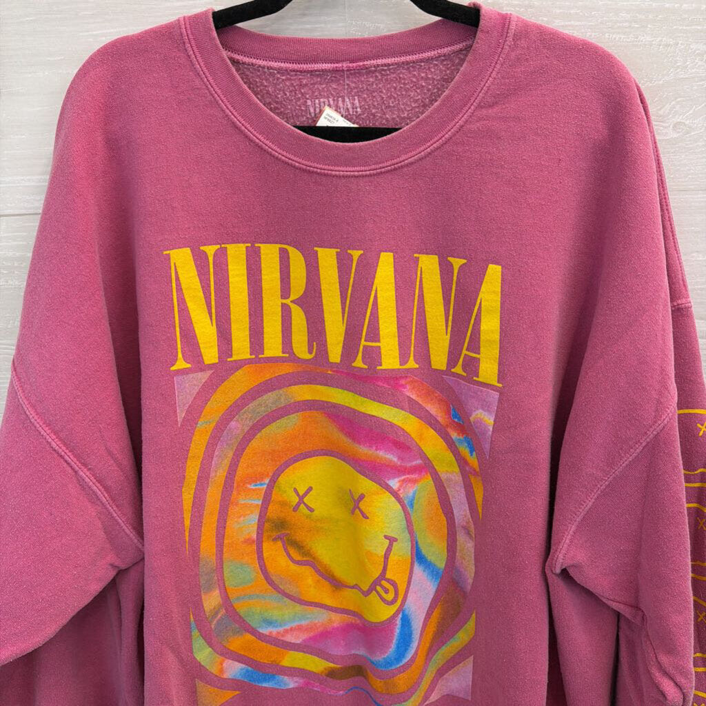 Nirvana Pink/ Multi Long Sleeve Graphic Pullover Large/ Extra Large