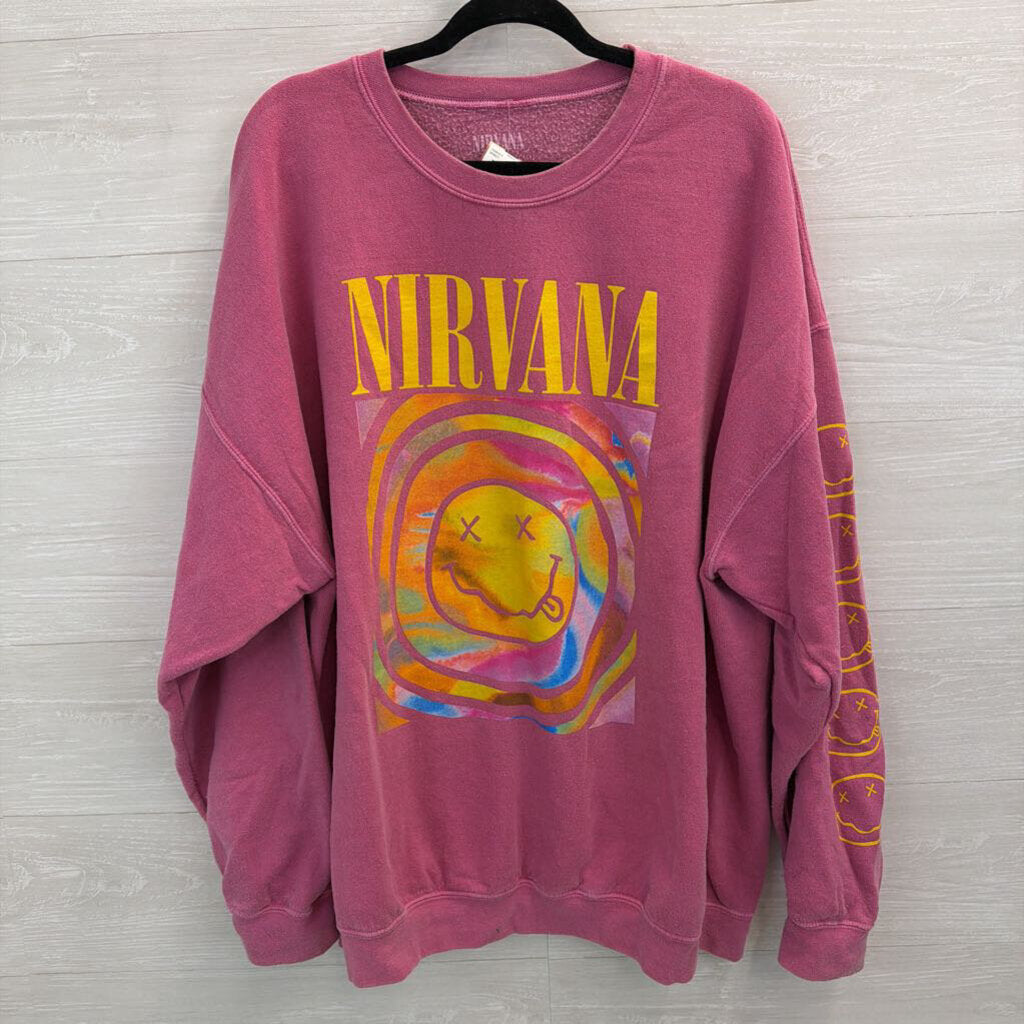 Nirvana Pink/ Multi Long Sleeve Graphic Pullover Large/ Extra Large