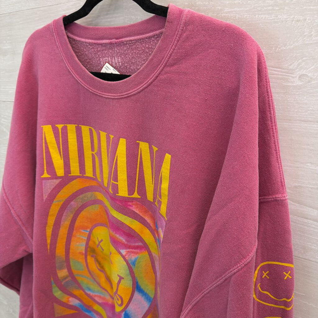 Nirvana Pink/ Multi Long Sleeve Graphic Pullover Large/ Extra Large