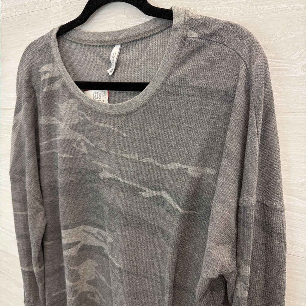 Z Supply Grey Camo Print Long Sleeve Top Medium