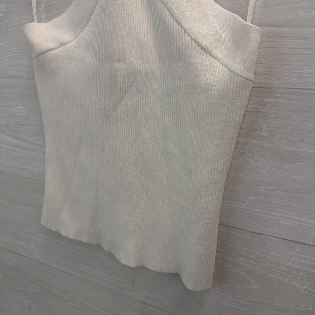 Fab'rik White Ribbed Cross Neck Cropped Tank Top Medium