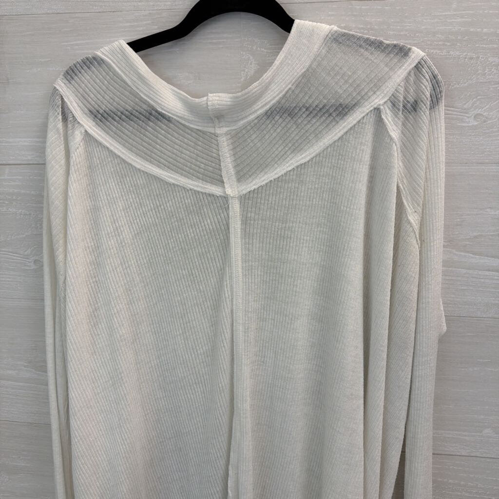 We The Free White Ribbed Deep V Neck Long Sleeve Top Large